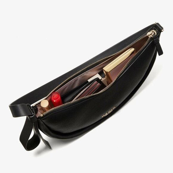 Kate Spade Smile Shoulder Bag Black Gingham Small Leather Fabric Zip Top White - Picture 6 of 10